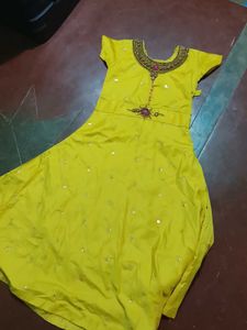 Yellow Embellished Anarkali Dress