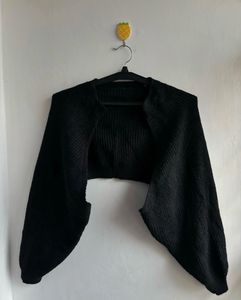 Black Knit Shrug with Balloon Sleeves