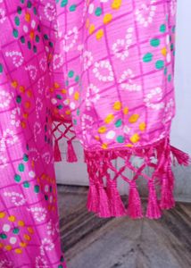 New Barbie Pink Saree With Tassels