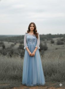 Elegant Light Blue Floral Dress
