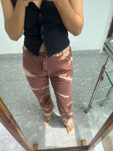 Brown Printed Denim