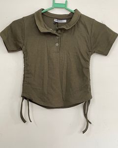 Olive Green Ruched Polo Top