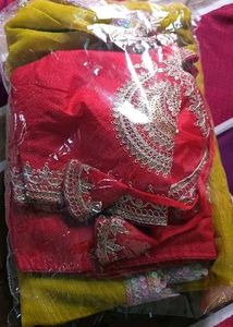 Red &amp; Yellow Embroidered Saree