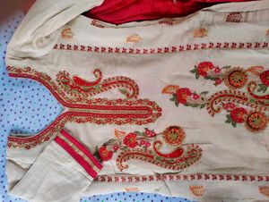 Elegant Beige &amp; Red Embroidered Suit