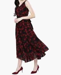 Women Maxi Dress Black And Maroon