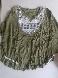 Olive Green Lace Trim Tunic