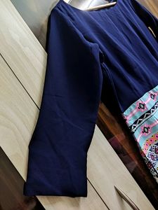 Navy Blue Georgette Printed Fit &amp; Flare Dress