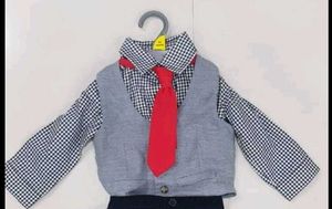 Checkered Baby Shirt with vest and tie