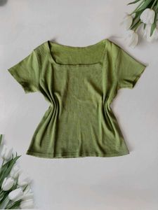 Olive Green Ribbed Square-Neck Knit Top