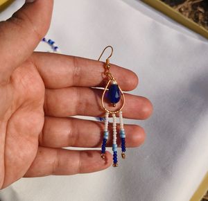 Necklace And Earring Combo Blue White Beaded