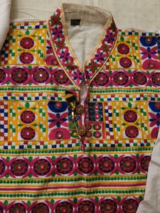 Colorful Embroidered Kurta with wooden Buttons