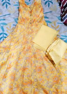 Beautiful Yellow Ethnic Gown With Red N Orange