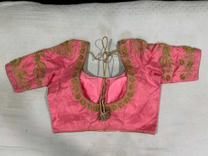 Pink Silk Embroidered Blouse with Golden Zari Work