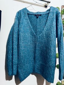 Teal V-Neck Knit Sweater