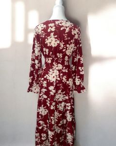 Maroon Mulvari Floral Printed Dress