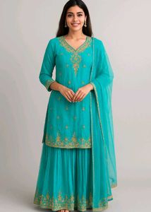 Teal Embroidered Kurta Set