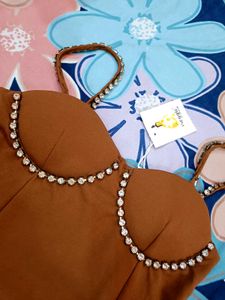 Brown Mini Dress with Rhinestone Detail