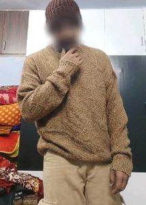 Trendy Oversized Brown Knit Sweater