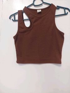 Brown Ribbed Tank Top