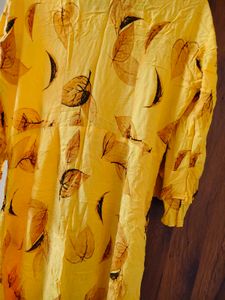Yellow Leaf Print Midi Dress