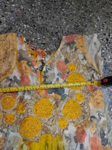 Beautiful Netted Yellow Floral Print Anarkali