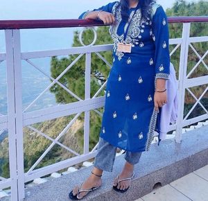 Cotton Embroidery Blue Kurti
