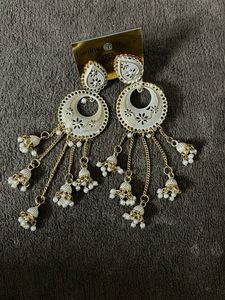 Elegant White Golden  Jhumka Earrings