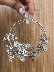 Dainty Butterfly Silver Hoop Earrings
