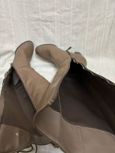 LEATHER LACE BACK BLOCK HEEL HIGH BOOTS