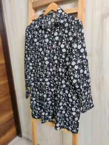 Black Cotton Printed Shirt Size-36