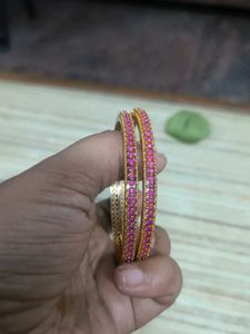 Elegant Gold-Plated Bangles 3 pairs of 2.8 size