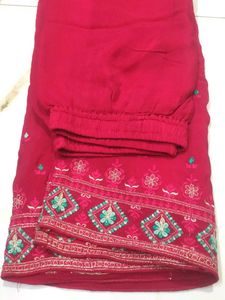 Red Embroidered Kurti Set
