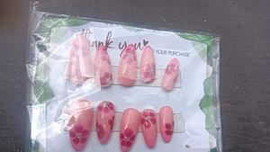 Pink Flower Press-On Nails