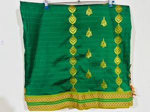 Green Saree With Golden Work For Woman Girls