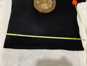 Designer Embroidered Black Pure Cotton Tee