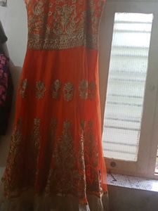 Orange Embroidered anarkali gown