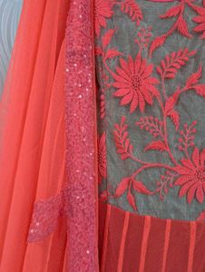 Pink Net Anarkali Suit With Dupatta