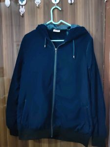 Navy Blue Velvet Zip-Up Hoodie