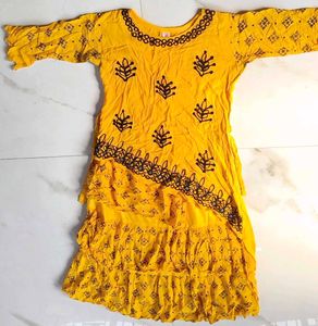 Girls Yellow Embroidered Dress