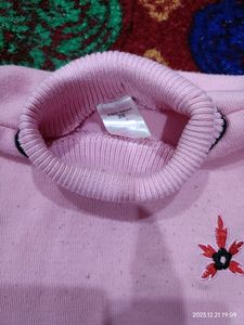 Girls High Neck Sweater In Pink Colour
