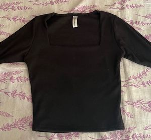 Black Square Neck Long Sleeve