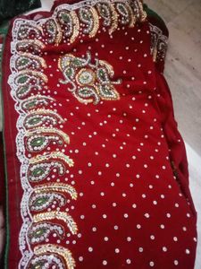Elegant Red Embroidered Saree
