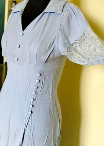 Sky Blue, Lace And Button Down Dress
