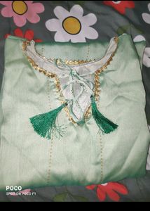 pretty pista green long kurti.
