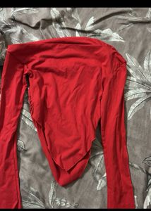 Red Long Sleeve Crop Top
