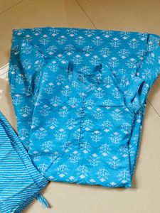 Blue Printed Kurti Set