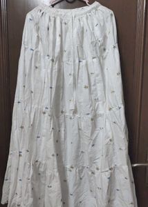 White Embroidered Tiered Skirt