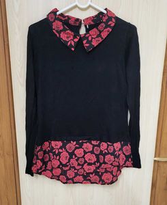 Rose Accent Long Sleeve Top