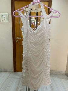 White Ruched Bodycon Mini Dress