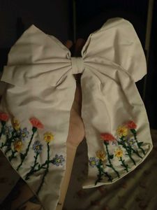 Floral Embroidered Oversized Bow Rubberband